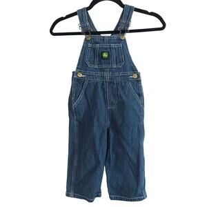 JOHN DEERE Denim Bib Patch Overalls Girl’s Boy’s Toddler Farmer Country - Sz 2T